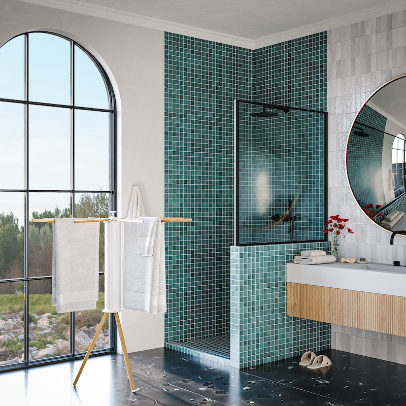 SmartRack in the bathroom with beechwood arms – class 1 lacquered beechwood.